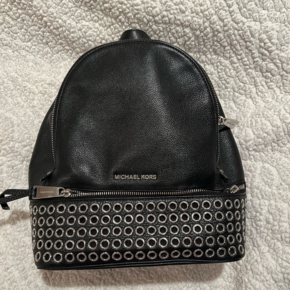 Michael Kors Black Backpack with Silver Eyelets